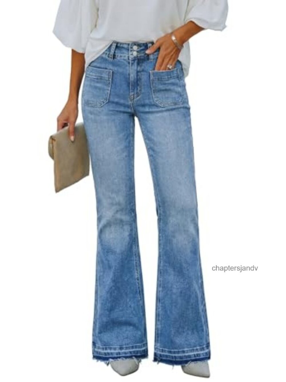 Flare Jeans High Waisted Stretchy Bell Bottom Distressed Raw Hem